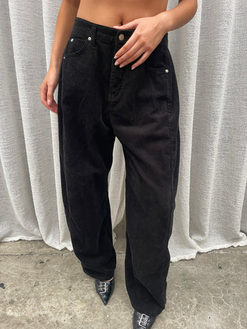 Baggy Wide Leg Corduroy Pants Blue-Black