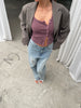 Side Button Ribbed Tank Plum