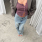 Side Button Ribbed Tank Plum