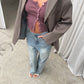 Side Button Ribbed Tank Plum