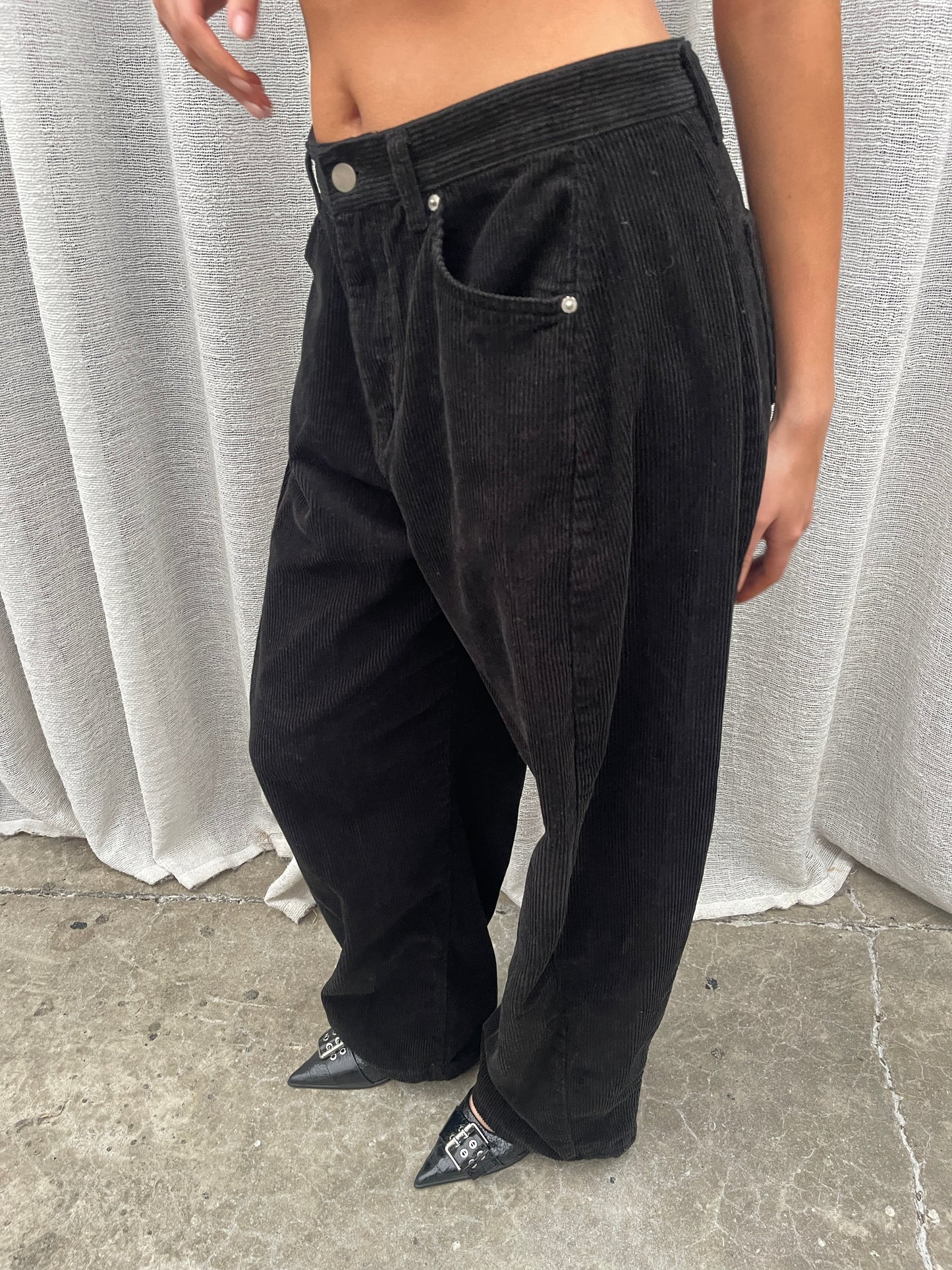 Baggy Wide Leg Corduroy Pants Blue-Black