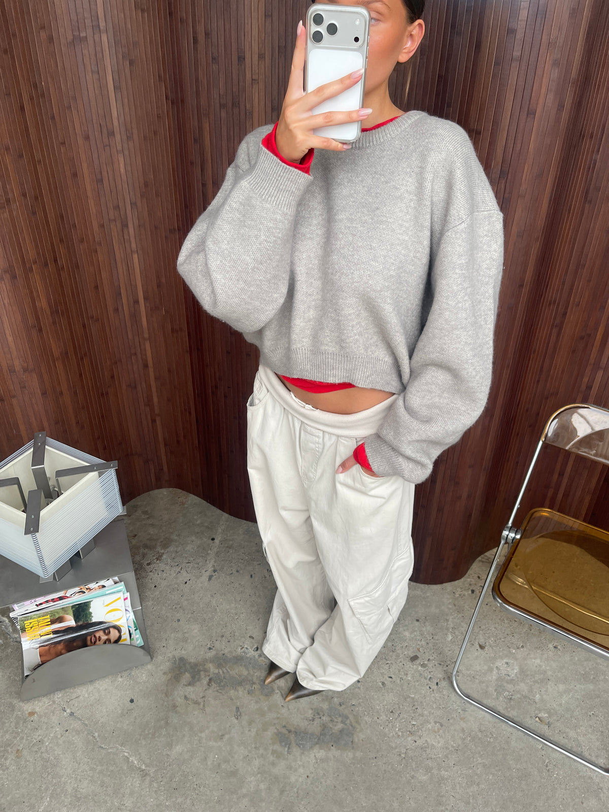 Oversized Cropped Knit Grey