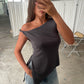 Asymmetric Off Shoulder Top Charcoal