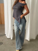 Asymmetric Off Shoulder Top Charcoal