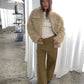 Zipped Loose Fit Curly Sheep Jacket Beige