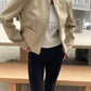 Padded High Neck Strap Detail Jacket Tan