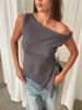 Asymmetric Off Shoulder Top Charcoal