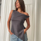 Asymmetric Off Shoulder Top Charcoal