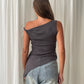 Asymmetric Off Shoulder Top Charcoal