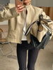 Padded High Neck Strap Detail Jacket Tan