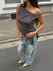 Asymmetric Off Shoulder Top Charcoal