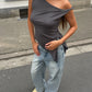 Asymmetric Off Shoulder Top Charcoal