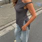 Asymmetric Off Shoulder Top Charcoal