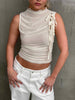 Ruffled Ribbon Mesh Top Ivory