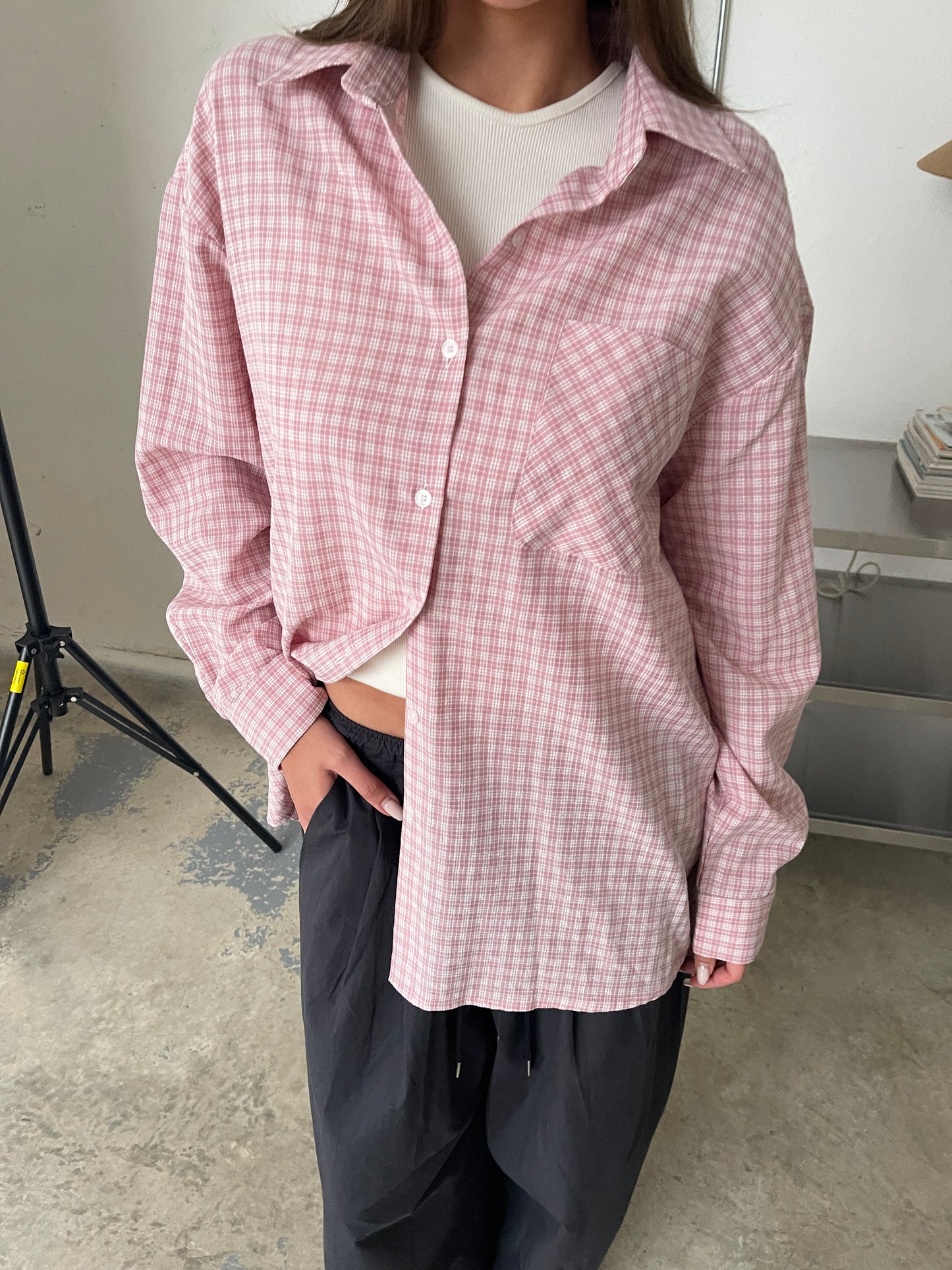 Oversized Checked Shirt Pink