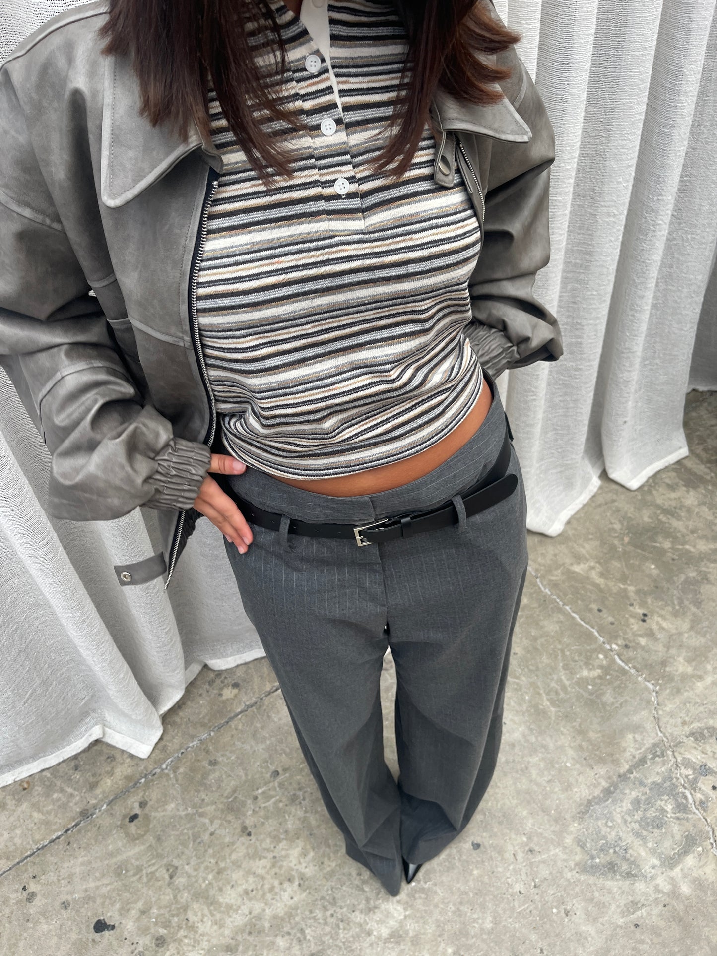 Pinstripe Tailored Pants Charcoal