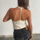 Twisted Back Knitted Halter Top Polka Dot