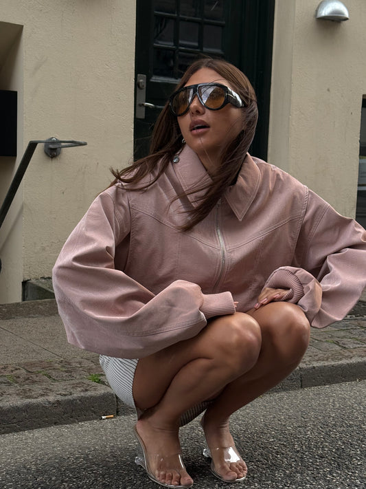 Oversized Contrast Stitch Jacket Dusty Pink