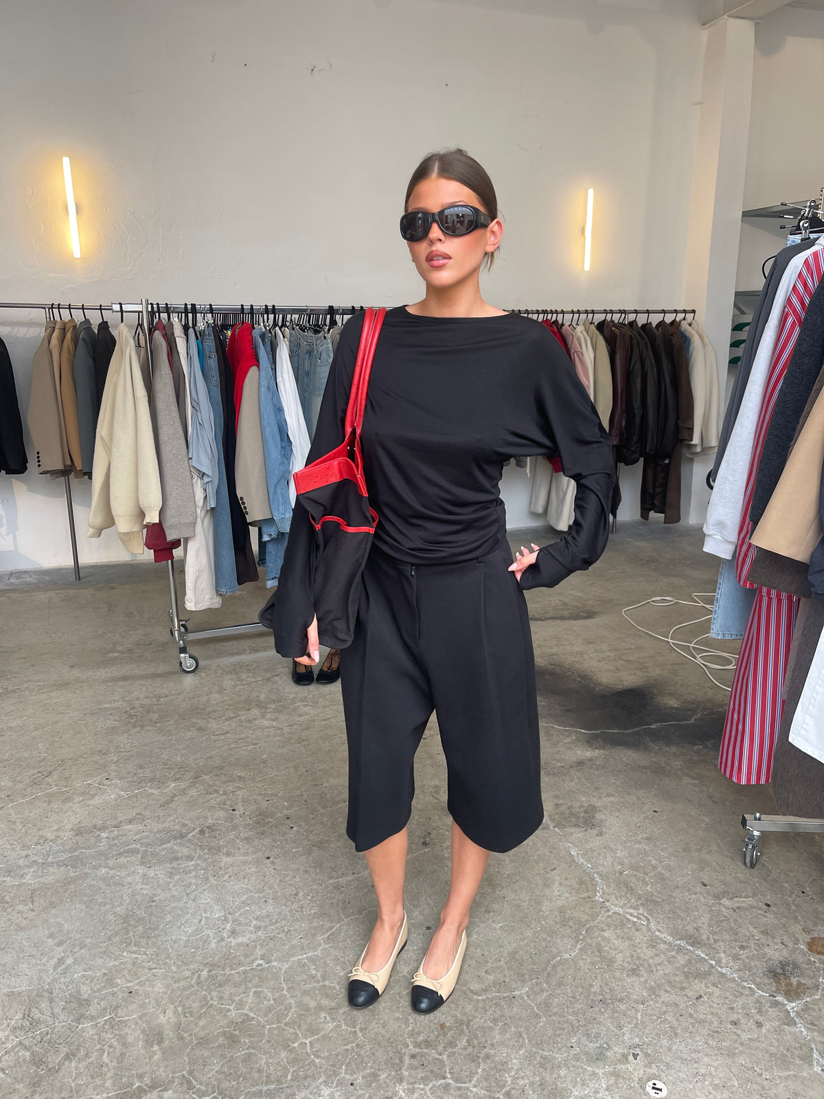 Soft Draped Off Shoulder Long Sleeve Top Black