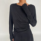 Soft Draped Off Shoulder Long Sleeve Top Black