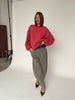 Oversized Striped Fleece Sweater Bright Red