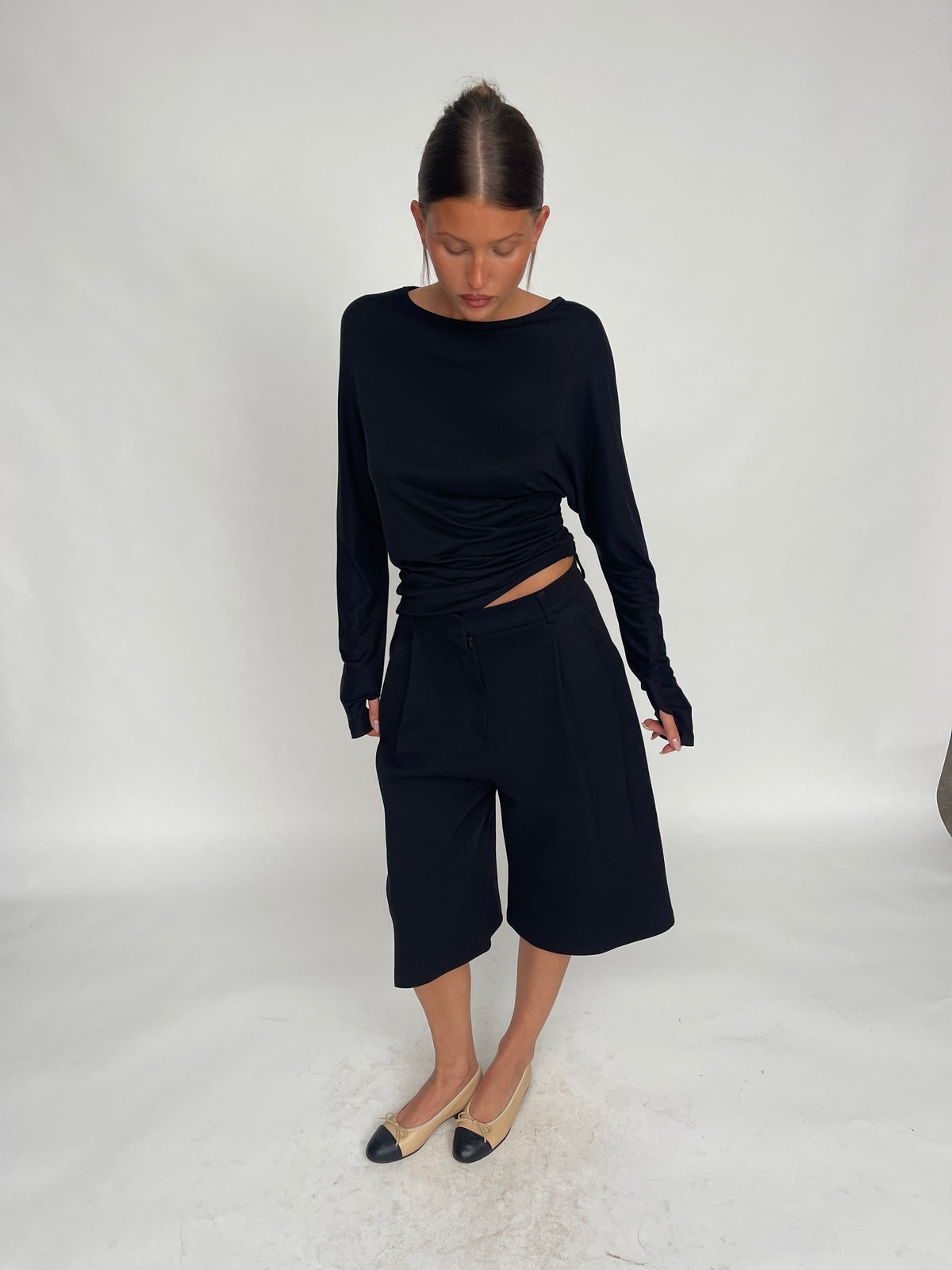 Soft Draped Off Shoulder Long Sleeve Top Black