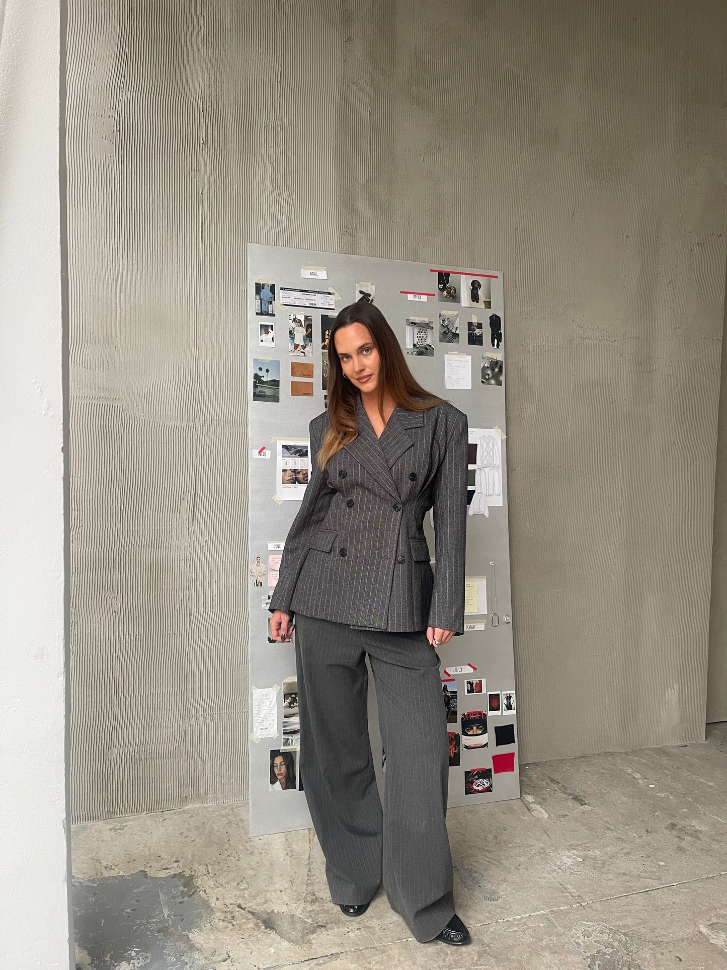 Pinstriped Cinched Blazer Grey Melange