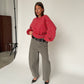 Oversized Striped Fleece Sweater Bright Red
