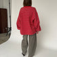 Oversized Striped Fleece Sweater Bright Red