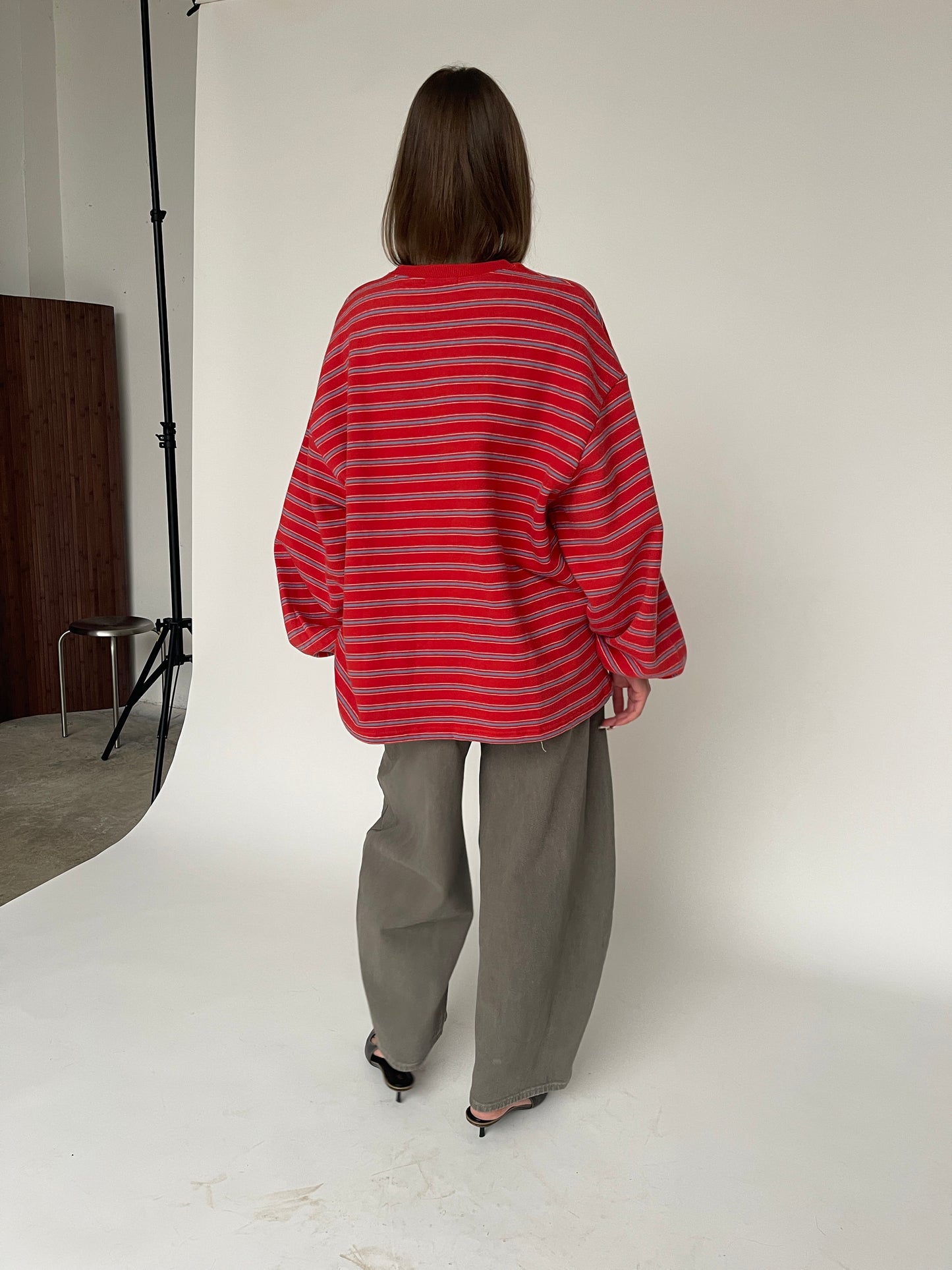 Oversized Striped Fleece Sweater Bright Red