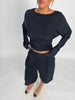 Soft Draped Off Shoulder Long Sleeve Top Black