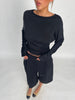 Soft Draped Off Shoulder Long Sleeve Top Black