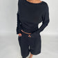 Soft Draped Off Shoulder Long Sleeve Top Black