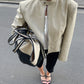 Padded High Neck Strap Detail Jacket Tan