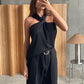 Front Twisted Loose Top Black