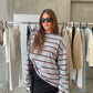Oversized Striped Longsleeve Tee Heather Grey