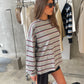 Oversized Striped Longsleeve Tee Heather Grey