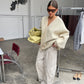 Oversized Press Button Cardigan Cream