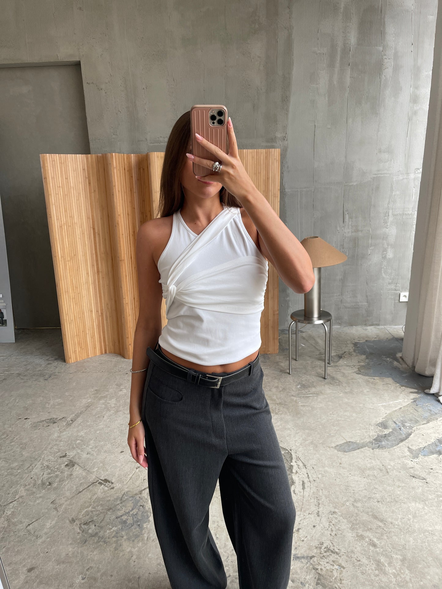 Front Twist Tank Top White
