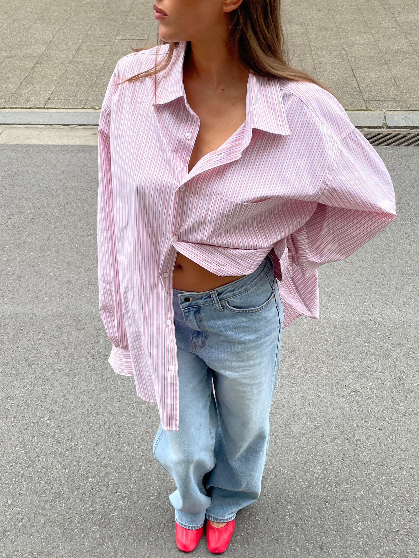 Oversized Striped Shirt Light Pink