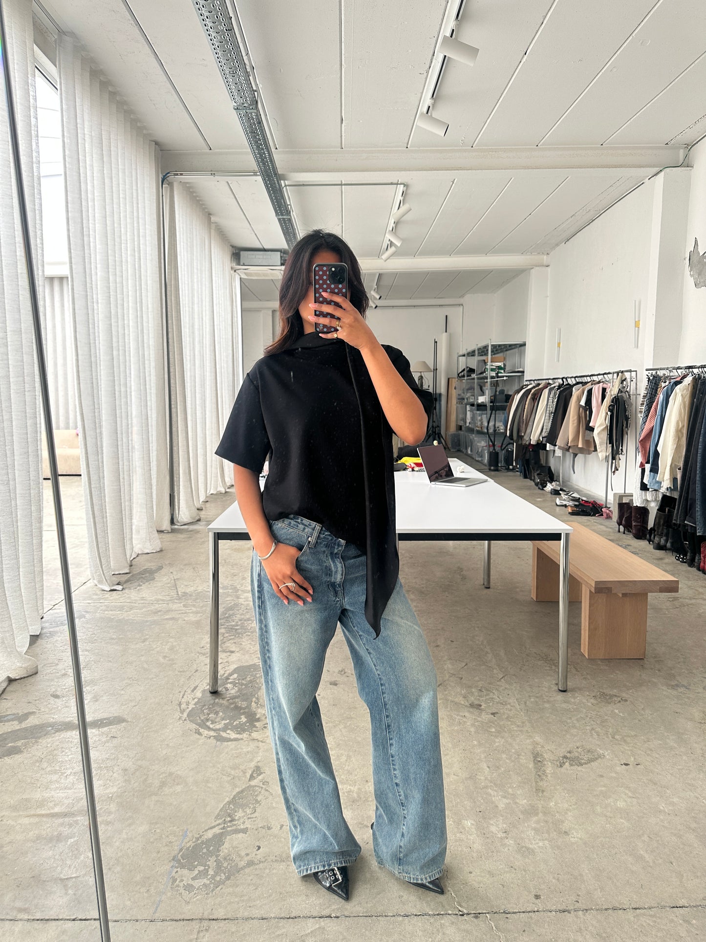Short Sleeved Scarf Tee Black