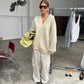 Oversized Press Button Cardigan Cream