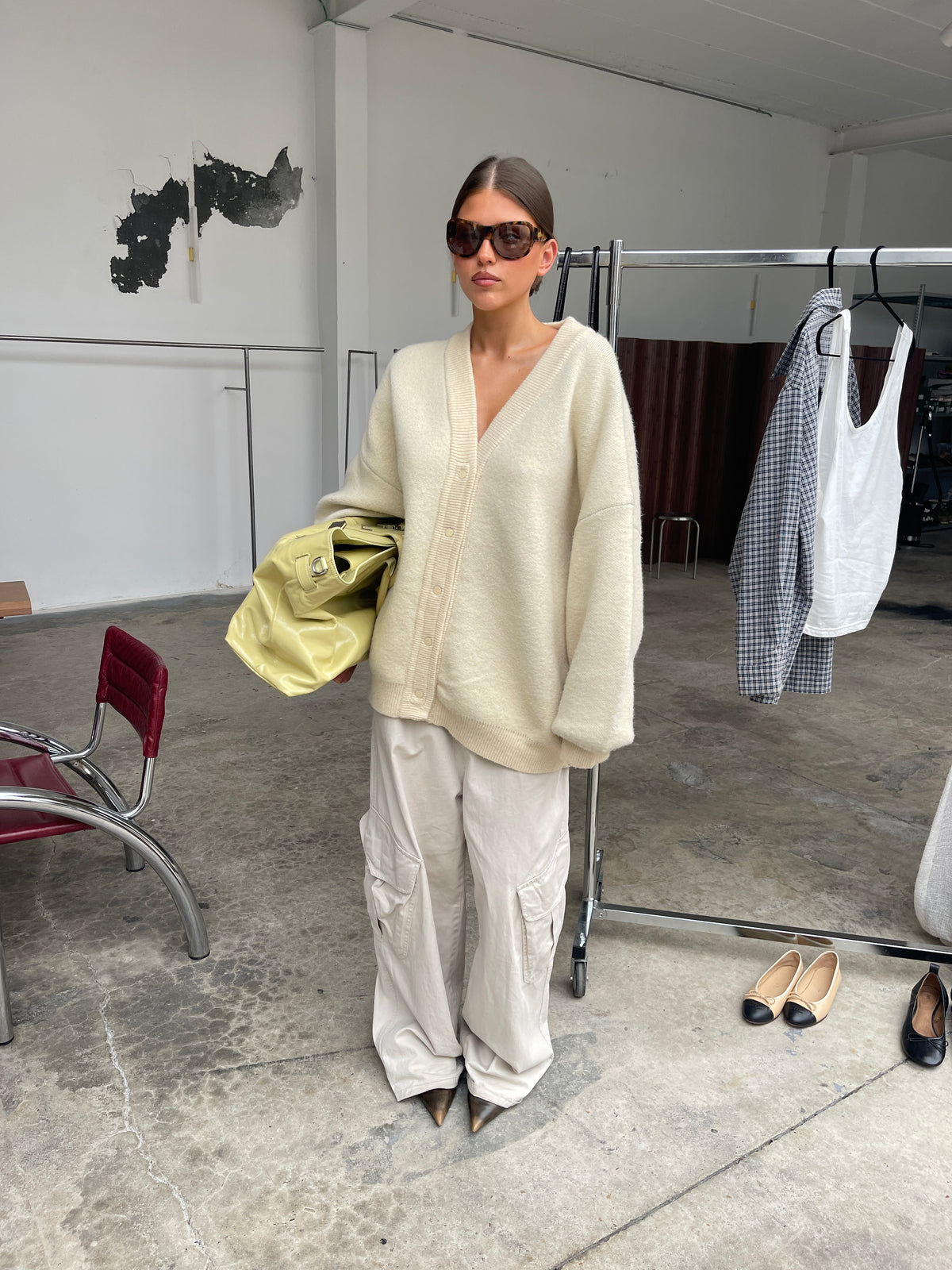 Oversized Press Button Cardigan Cream