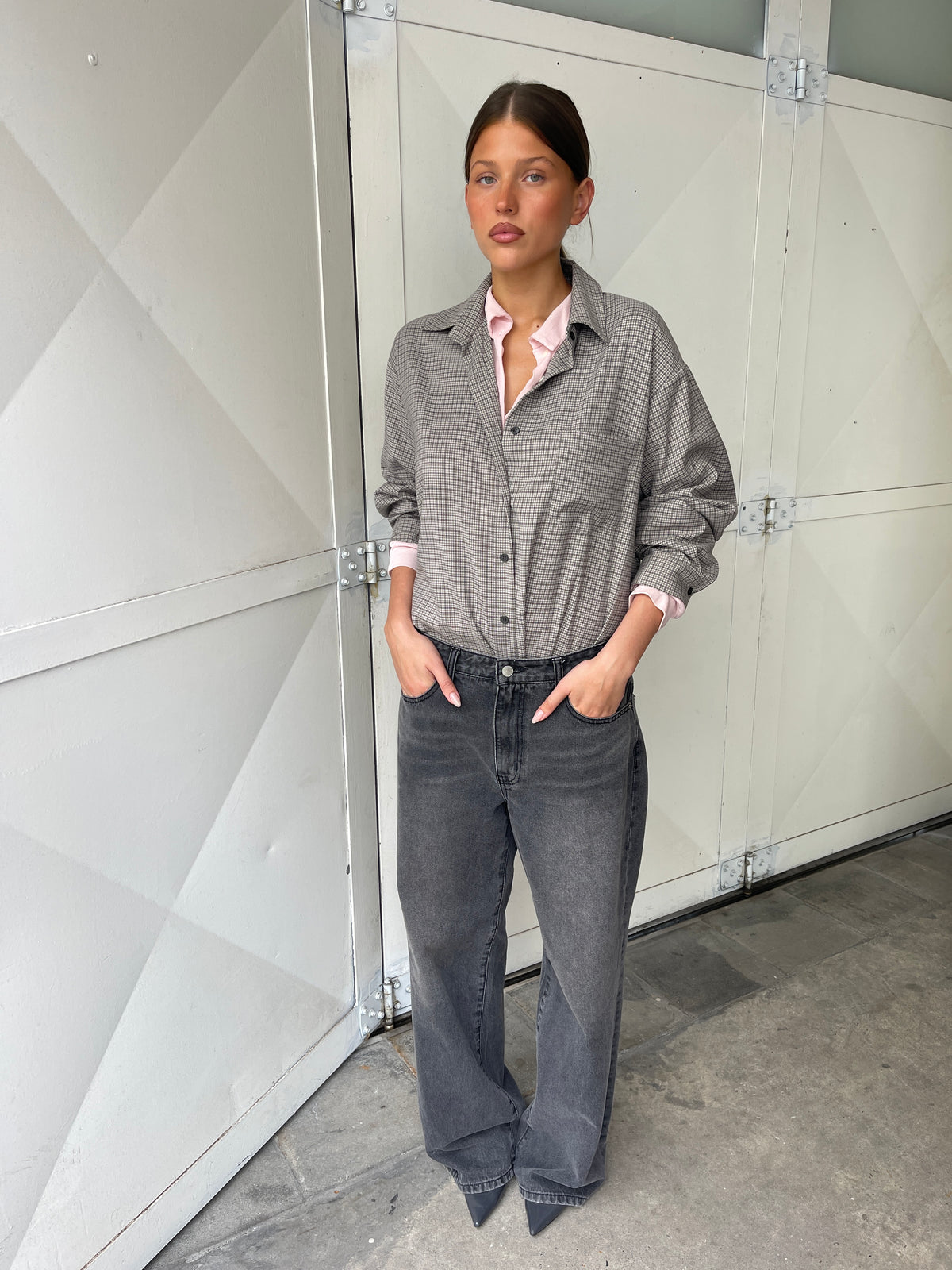 Checked Wrap Shirt Grey