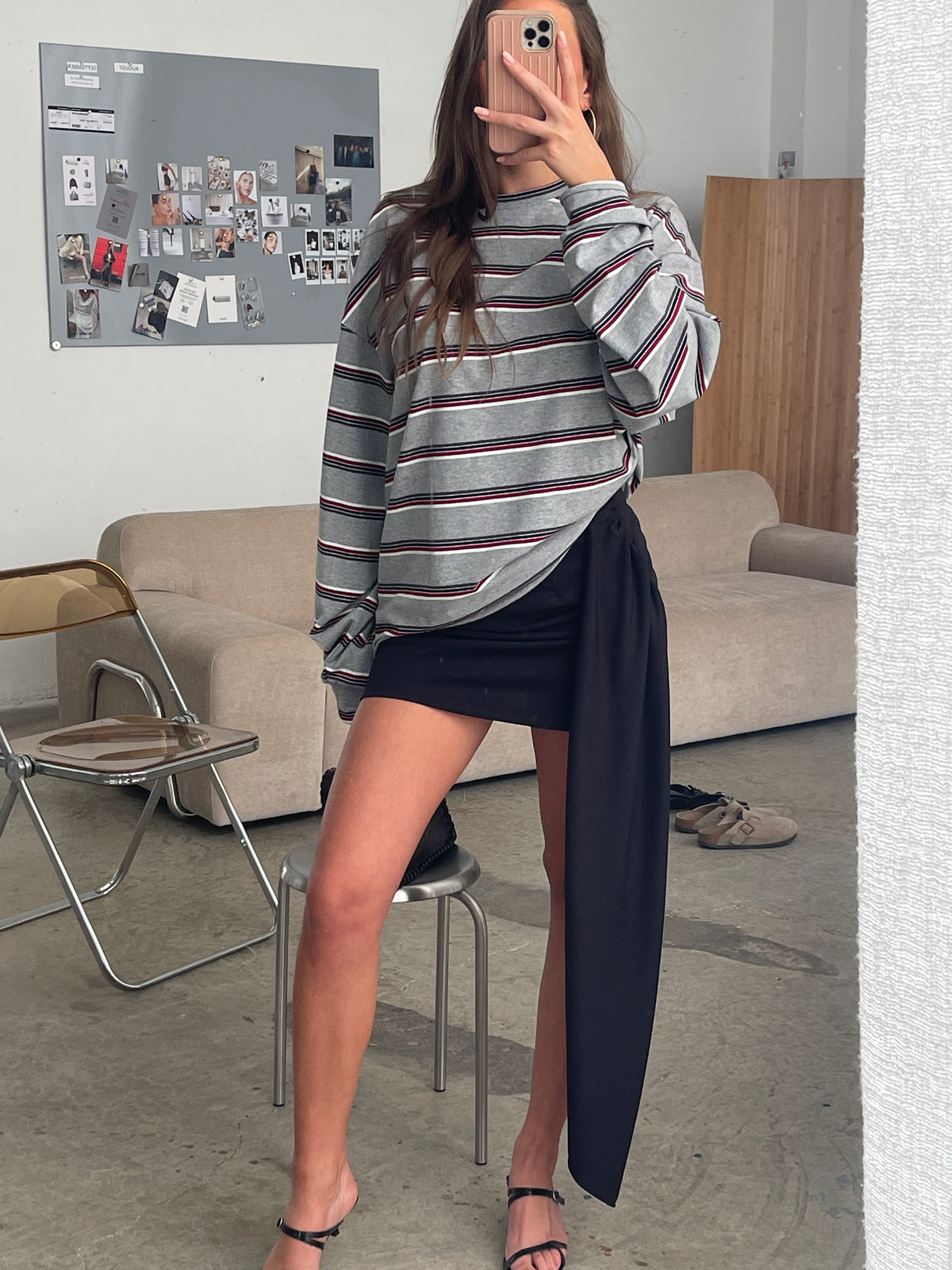 Draped Belted Mini Skirt Black