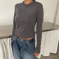 Scrunched Collar Top Charcoal