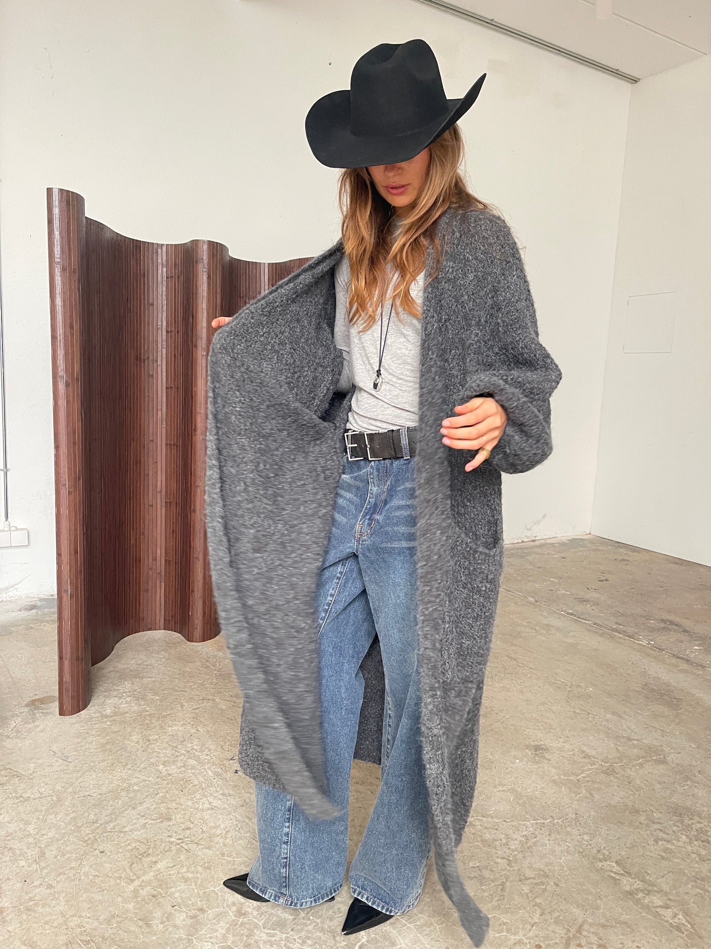 Chunky Long Knitted Cardigan Charcoal