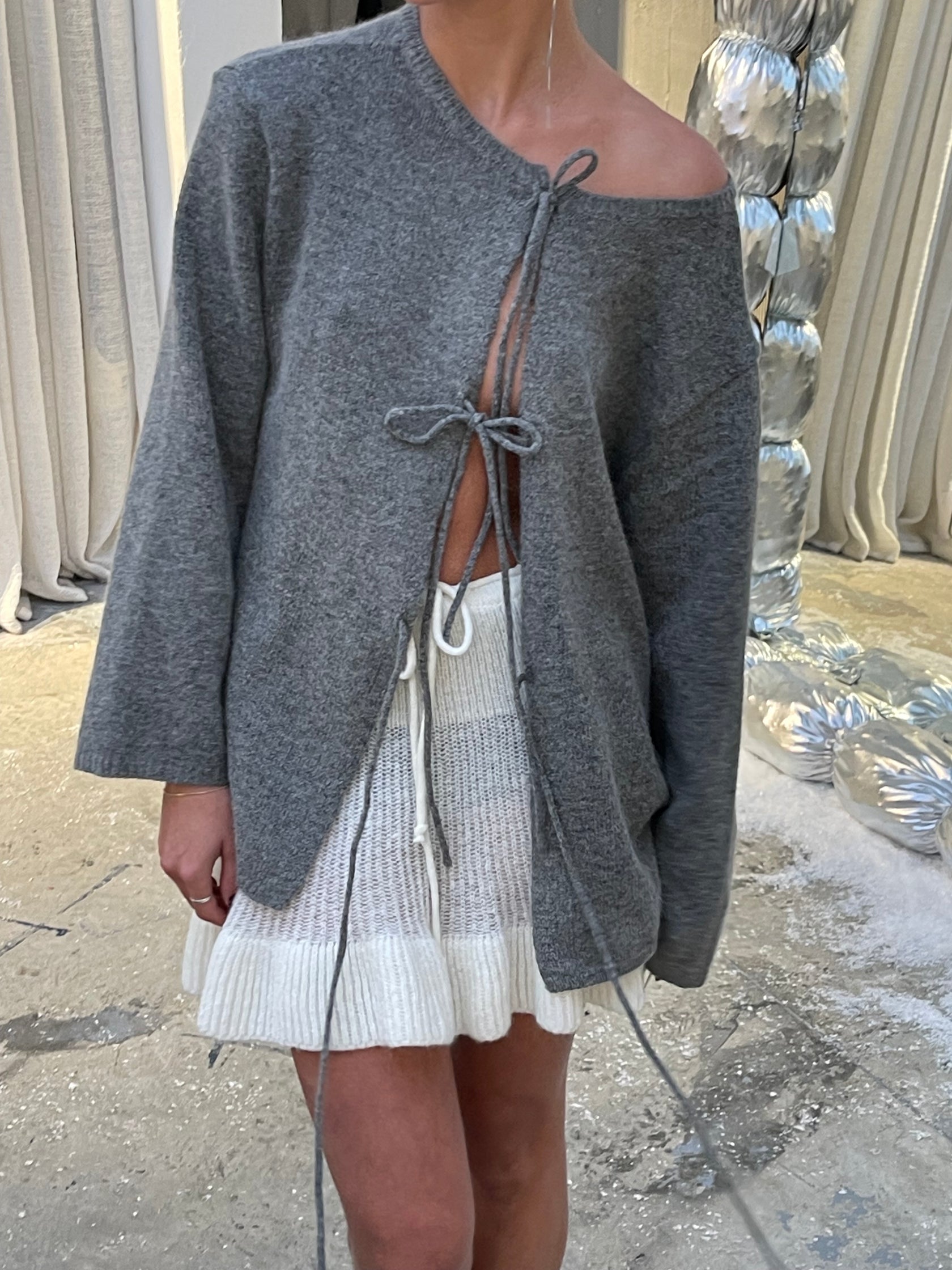 5010053 Grey Tie-Waist Cardigan