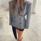 Pinstriped Cinched Blazer Grey Melange