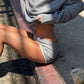 Fold Over Fitted Shorts Grey